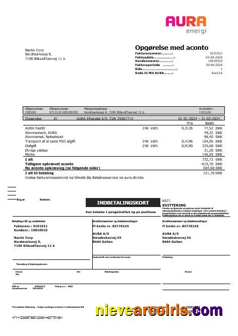 Denmark AURA Energi business utility bill